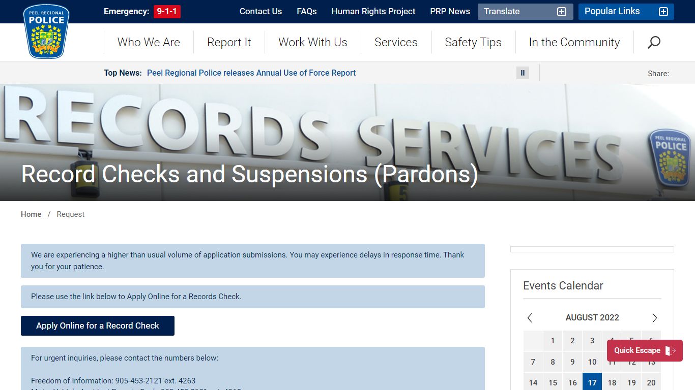 Record Checks and Suspensions Pardons - Peel Regional Police